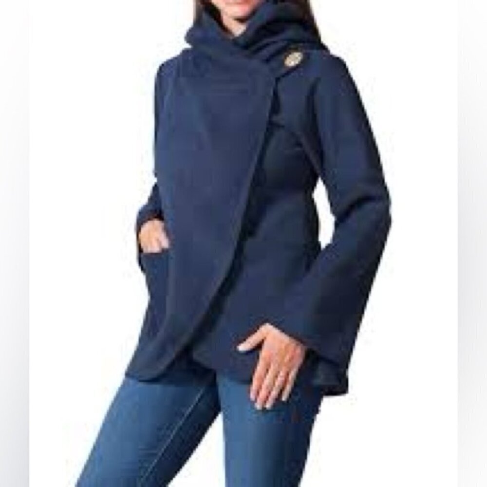 Ark Imports Asymmetrical Fleece Wrap Hoodie Jacket Sz M